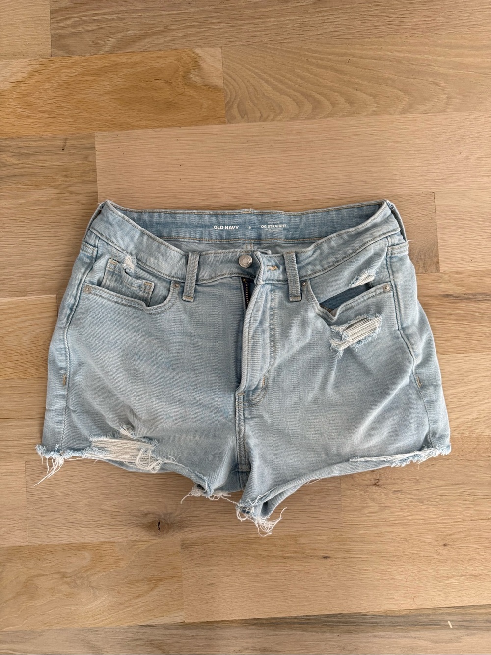 Old Navy Light Wash Distressed High Rise Denim Shorts